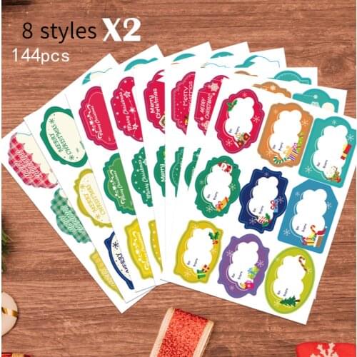 144pcs Christmas Gift Stickers Xmas Decoration Paper Self-adhesive Sticker DIY Gift Packing Label Cookie Candy Sealing Sticker