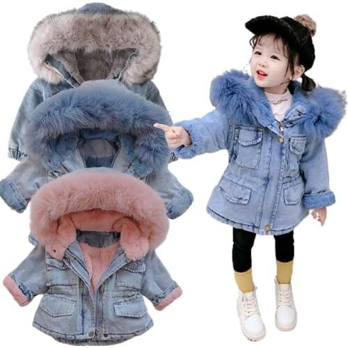 2020 winter girls clothing baby coat girls fur collar jacket winter autumn childrens clothing plush denim childrens coat