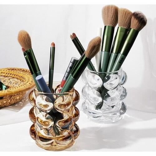 240ML Multi-Purpose Transparent Thicken Glass Pen Holder Cosmetic Brush Desktop Storage Rack Bucket