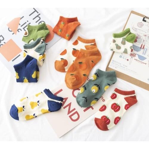 5 Pairs Women Cute Funny Socks Fruits Summer Winter Socks Casual Ankle Cotton Socks Avocado Boat Sock Slippers Harajuku EUR35-40