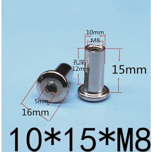 5pcs Nickel plated flat head cross lock screw pair knock nut furniture combination connector nail M8