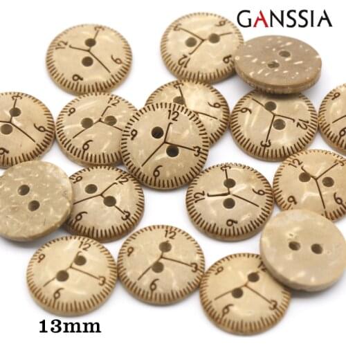 50pcs/lot Cute clock Wooden coconut buttons 13mm Wood Button Accssories Sewing (ss-1005)