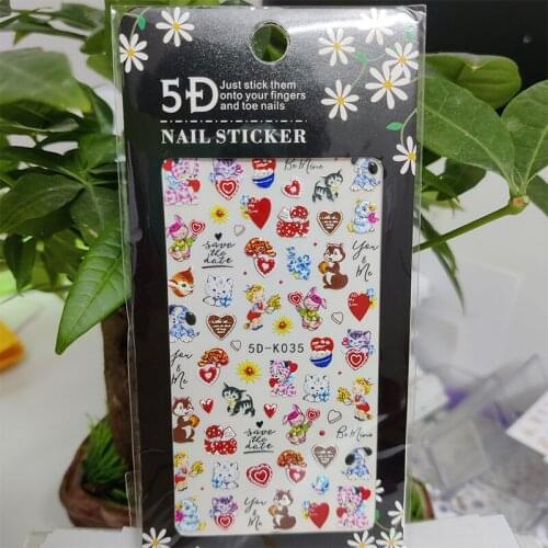 5D Stickers for Nails Cartoons Love Squirrel Cat Nail Art Decorations Stereoscopic Sticker Accessories Anaglyph Effect Design
