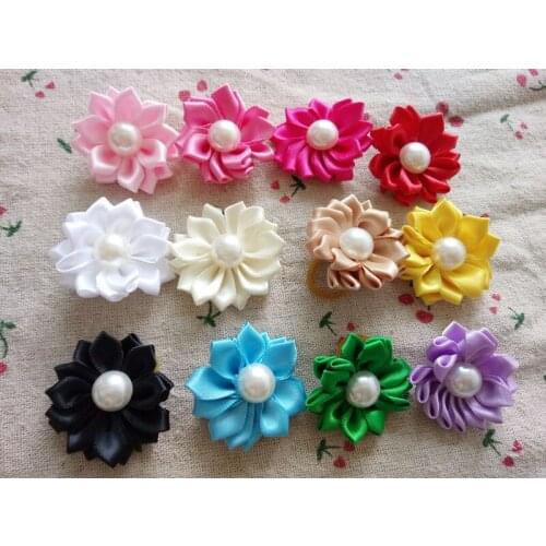 60pcs/lot pet dog hair bows rubber bands petal flowers bows with pearls pet dog grooming bows dog hair accessories product