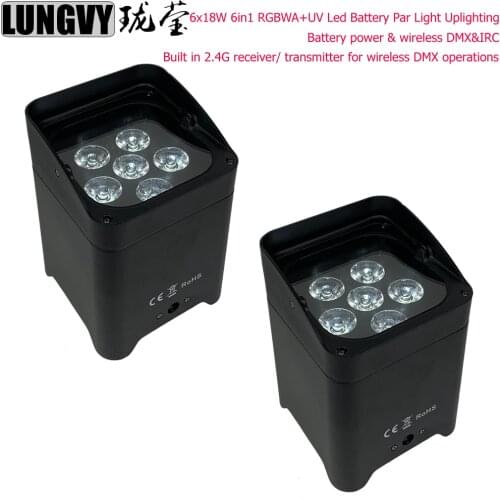 Free Shipping 2pcs/lot DMX&IR Battery Wireless DMX Wifi Remote Led Wedding Uplight 6x18w RGBWA UV 6in1 LED Par DJ Stage Light