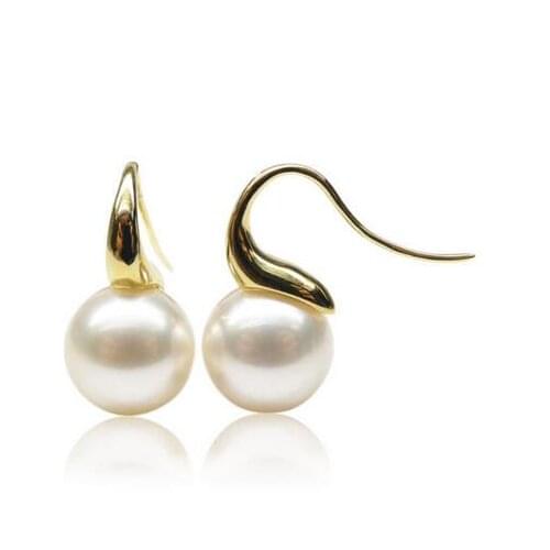 Free shipping luxury Noble jewelry Genuine Genuine Natural White 9-9.5MM Akoya Pearl Ear Earrings AAA 14k