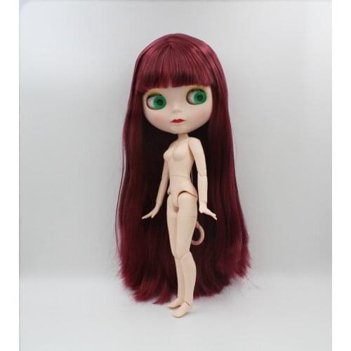 Blygirl,It has straight,Blyth doll,wine-red bangs, 1/6 nude dolls, 19 joints, and a new face shell doll that can make up for her