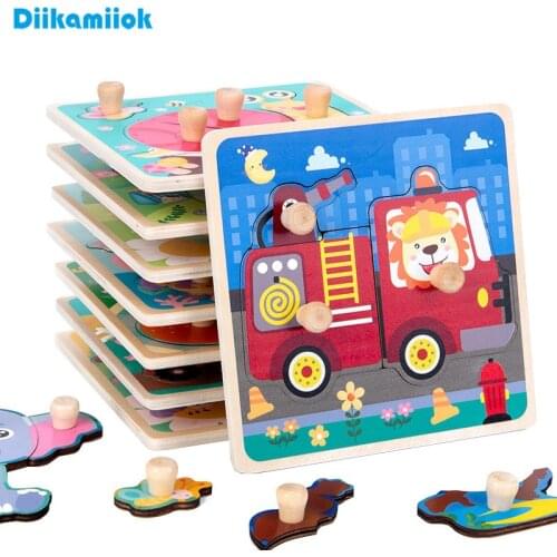 New Hand Grab Board Puzzle Wooden Toys for Children Cartoon Animal Fruit Wood Jigsaw Kids Baby Early Educational Learning Toy