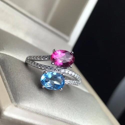 Two-tone topaz ring, natural gemstone, identification certificate, 925 silver, support number customization