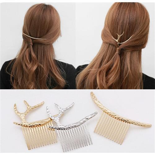 Elastic Hair Band Accessories Headwear Creative Updo Metal Headpiece Fashion Hair Combs gold silver elk antlers retro arc comb