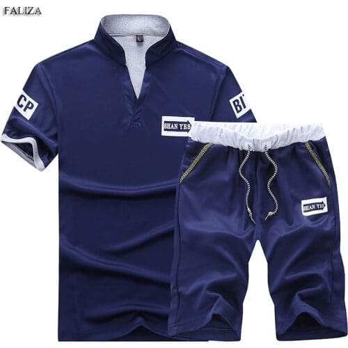 FALIZA New Fashion Suit Male Tracksuit Men Shorts Summer Brand Tshirt Men Letter Printed Sportsuit Set Men Top Men Shirt Set101