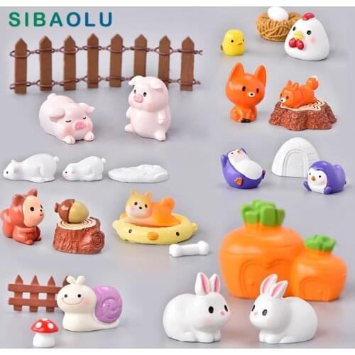 3pc Penguin Rabbit Pig Fox Figurine Resin Cartoon Animal Model DIY Home Decor Miniature Fairy Garden Cake Decoration Accessories