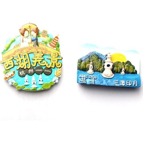 Hangzhou China Tourist Souvenirs 3d Resin Magnetic Refrigerator Stickers Collection Fridge Magnets for Crafts Home Decoration