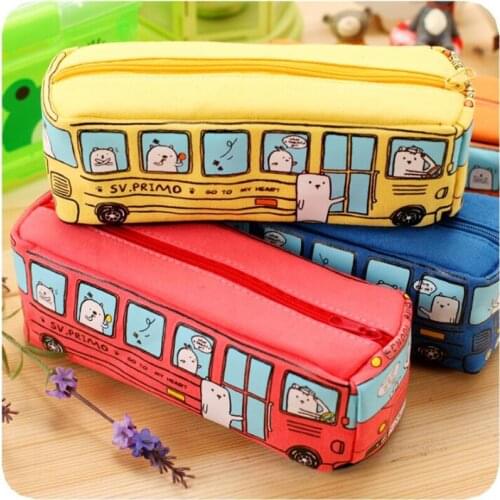 Kawaii Pencil Case Canvas Car Pen Bag Multi-Function Zipper Pencil Holder Bag Gift Stationery School Supplies