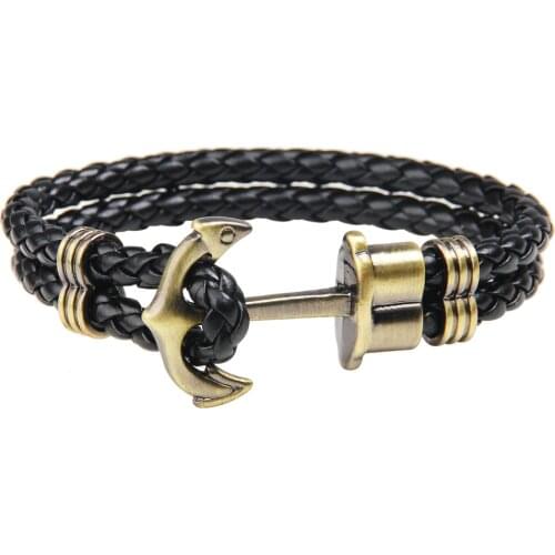 JUNWEI Anchor Navy wind pirate style alloy metal mix nylon rope bracelet men