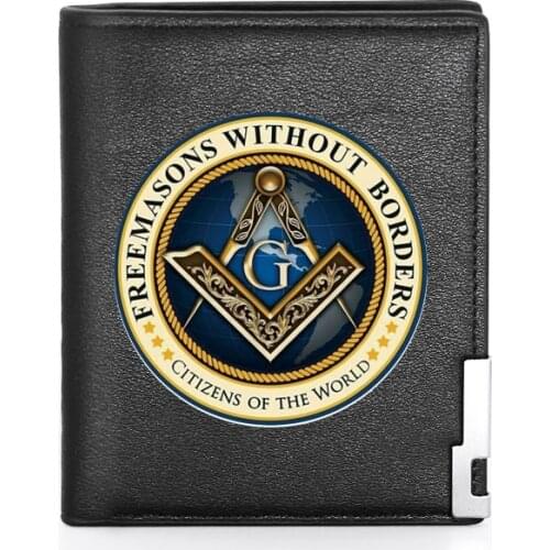 Classic Free and Accepted Masons Pu Leather Men Women Short Wallet ID Credit Card Holder Purse