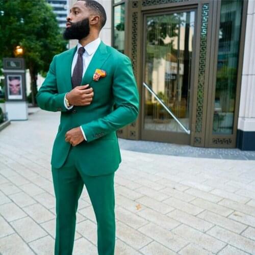 Handsome Green Mens Suits Plus Size Groom Best Men Business Pants Suit Tailored Plaid Prom Party Wedding Tuxedos (jacket+pants)