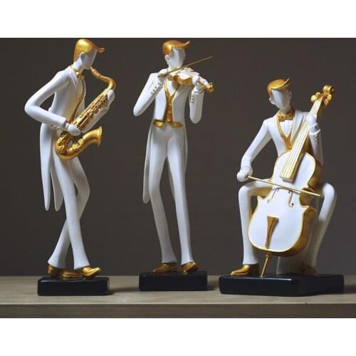 CREATIVE MUSICAL INSTRUMENT VIOLIN PIANO CELLO BAND FIGURINE ART MUSICIAN FIGURES STATUE RESIN CRAFT BAR HOME DECORATIONS R4119