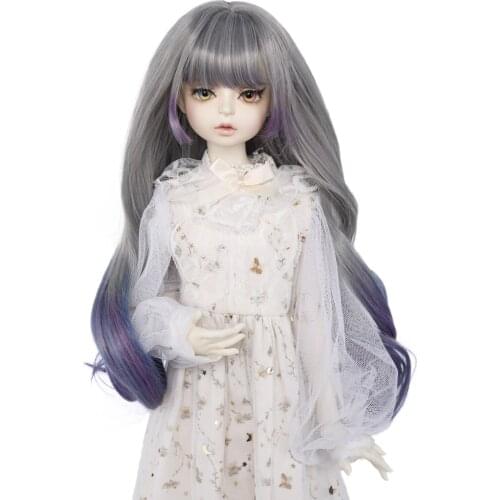 MUZIWG 1/4 BJD Doll Hair Wig DIY Doll Accessories Long Bangs Curly Hair Gradient Gray High-temperature Wire Wavy Wig For Doll
