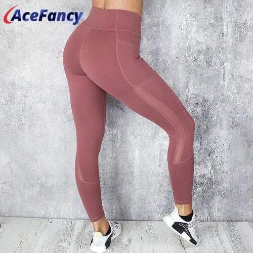 Acefancy Seamless Leggings High Waist Pocket Leggings Solid Color Yoga Pants Women ZC1938 Side Mesh Workout leggings Women