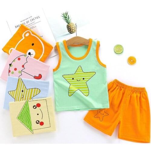 Summer New Childrens Cotton Vest Set Boys Vest Shorts Two Piece Girls' Leisure Home Childrens Wear Set