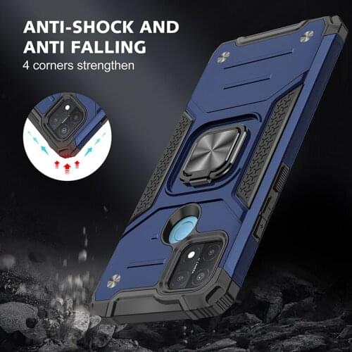 Magnetic Metal Finger Ring Stand Holder Armor Shockproof Case For OPPO A15 Soft TPU Hard PC Protective Back Cover Coque Fundas