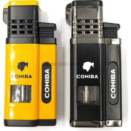 Cohiba Metal 4 Torch Jet Flame Cigar Cigarette Tobacco Lighter Refillable With Punch Portable Outdoor Smoking Tool Accessories