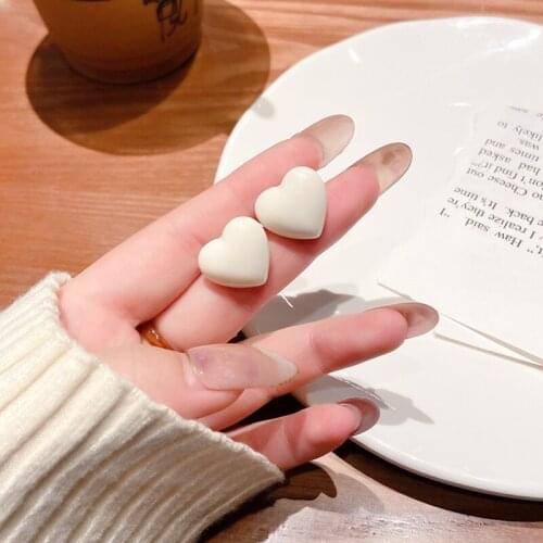 Lifefontier Cute Love Heart Stud Earrings For Women Girls Romantic Blue White Enamel Small Earrings Korean Fashion Jewelry Gifts