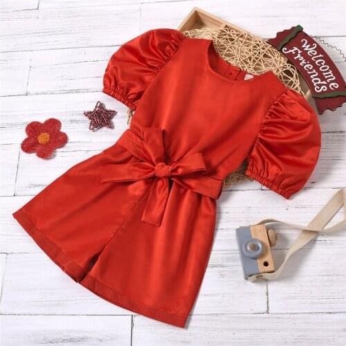 1-6Years Fashion Toddler Kids Girls Clothes Summer Children Girls Puff Short Sleeve Belt Romper Jumpsuits Shorts Pants Outfits