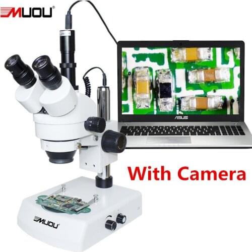MUOU7X-45X Continuous zoom Binocular Stereo Microscope Inspection PCB Repair Two LED Light Source+ Electronic Eyepiece
