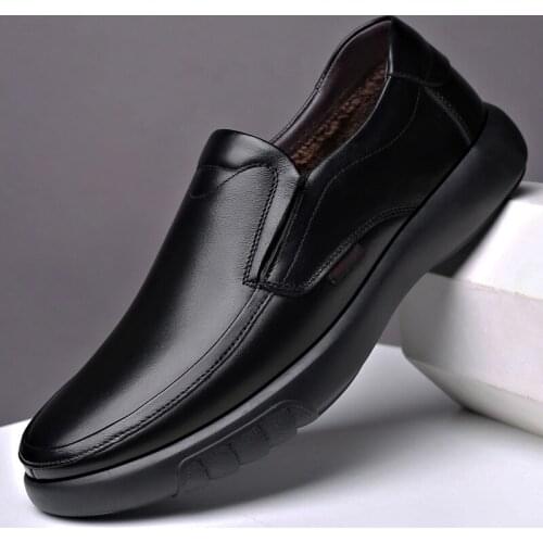 2020 Mens Genuine Leather Shoes 38-47 Head Leather Soft Anti-slip Loafers Shoes Man Casual Leather Winter Warm Shoes