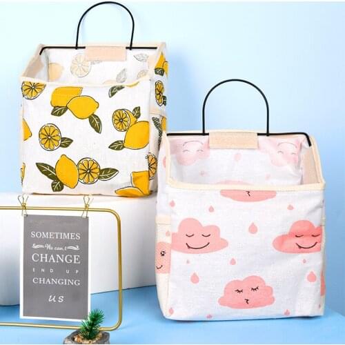 Perforation-free wall-mounted cotton and linen large-capacity storage multi-function door back storage bag fabric hanging bag