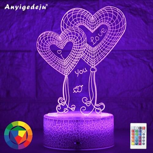 Newest Kid Light Night 3D LED Night Light Creative Table Bedside Lamp Romantic Double Heart light Kids Gril Home Decoration Gift
