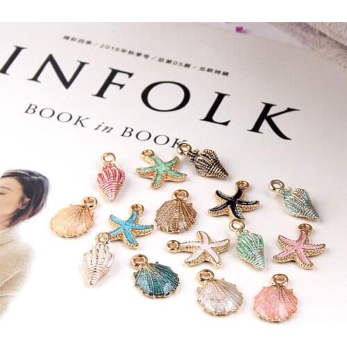 New Fashion 10Pcs/Bag Nautical Ocean starfish Shell Conch Sea Enamel Charms For DIY Bracelet Necklace Jewelry Accessory