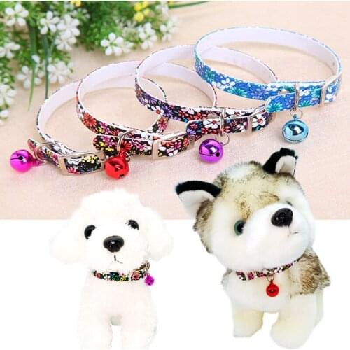 Floral Pet Dog Cat Collar with Bell Necklace Gatos Perro Accessories for Small Kitten Teddy Puppy Soft PU Leather Fashion