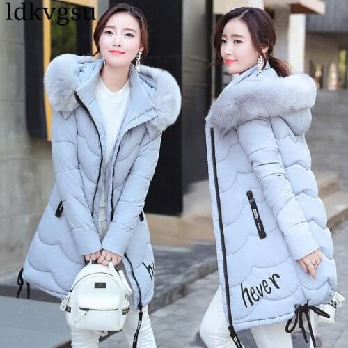 New 2020 Autumn Winter Cotton Coat Women Slim Outwear Medium-long Padded Jackets Thick Fur Hooded Wadded Warm Parkas Winter A908