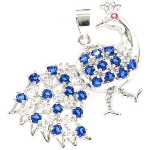 26x17mm Lovely Cute Heart Created Green Peridot Paris Blue Topaz Silver For Womans Silver Pendant Fine Jewelry