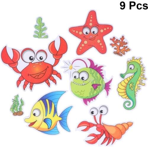 9Pcs Bathroom Anti-slip Stickers Waterproof PU Rubber Shrimp Crab Patterns Cartoon Household Room Bathtub Tape Sand Stickers A30