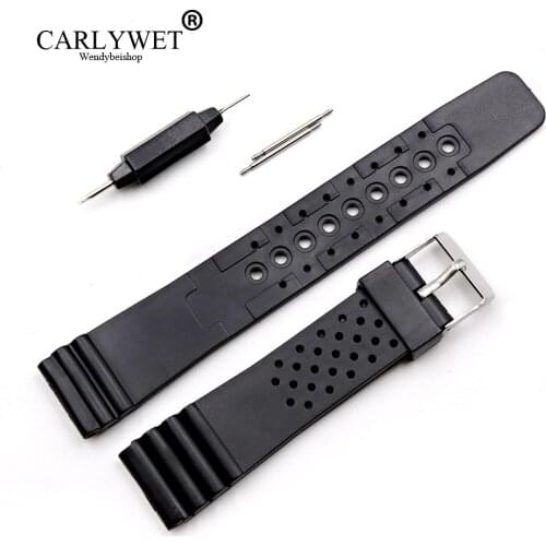 CARLYWET 20mm Black Replacement Silicone Rubber Straight End Wrist watch Band Strap Belt For Rolex Omega Panerai Tag Watch