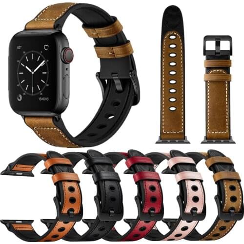 Silicone + Leather Strap for Apple Watch Band 6 44mm 40mm 42mm 38mm Classic Fingerprint Bracelet for iWatch Series SE/6/5/4/3/2