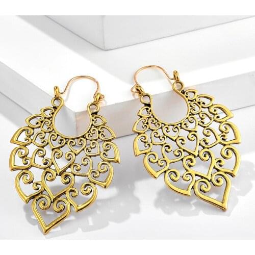 Docona Retro Sivler Gold Danlge Earrings Alloy Punk Metal Hollow Geometric Leaf Drop Earrings Jewelry for Women Accessories 9664