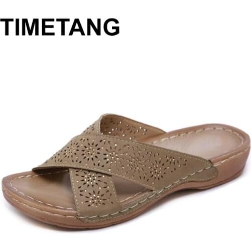 TIMETANG Crystal Roman Flat Slipper Woman Hollow out Cross Strap Flats Beach Slipper Women Shoes Womens Summer Footwear 2020