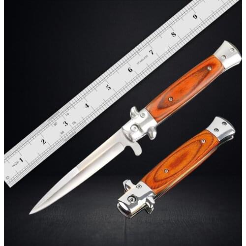 9.06'' Folding Pocket Knife Survival Combat Tactical Knife Outdoor Hiking Camping Hunting Knives EDC Tools Wooden Handle Sharp