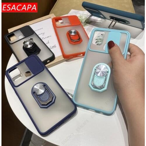 Slide Camera lens Protection Phone Cover For Sansung M31 A12 A32 Ring Stand Support Transparent Case For Sansung A21S A42 A51