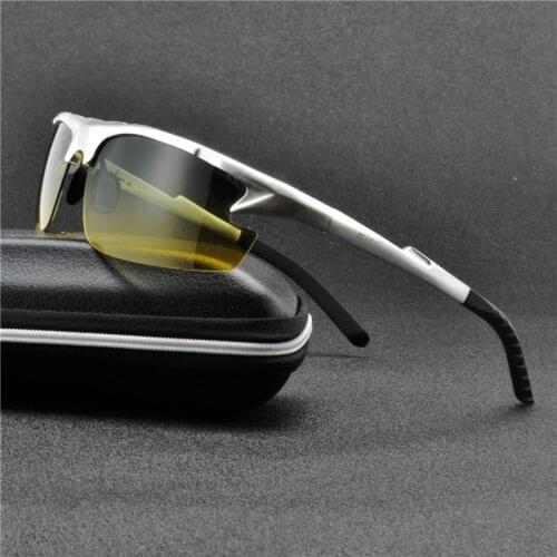 Day Night Vision Dual Use Mens Aluminum Sunglasses HD Polarized UV400 Male Sun Glasses For Men Eyewear with box FML