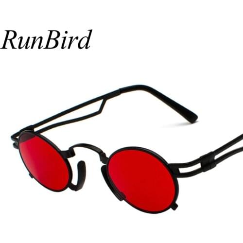Retro Steampunk Sunglasses Men Round Vintage 2018 Summer Metal Frame Black Oval Sun Glasses for Women Red Male Gift 1482R