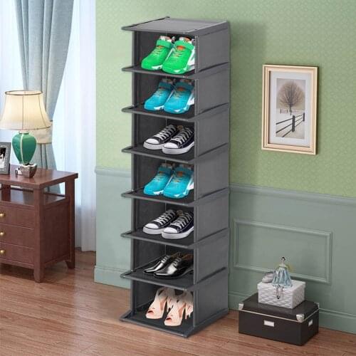 Shoe Rack Tower Portable Storage Organizer Double Rows Space-Saving Shoe Case Cabinet with Dustproof Non-woven Fabric Cover