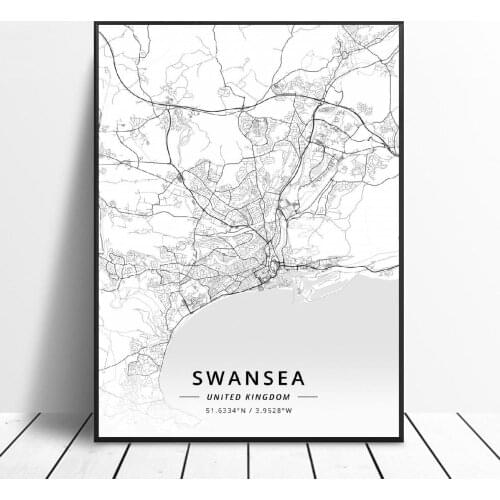 Swansea Birmingham Bradford Coventry Gainsborough Livingston United Kingdom Map Canvas Art Poster