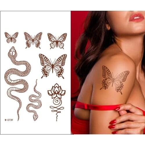Henna Tattoo Sticker Temporary Brown Henna Chest Hand Lace Henna Mandala Flash Tattoos Sticker Body Art Arm Fake Tatoo Women Men