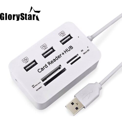 3 Ports USB Hub 2.0 Card Reader Multi USB Splitter 480Mbps USB Combo For MS M2 SD MMC TF Portable For Macbook Laptop PC Computer
